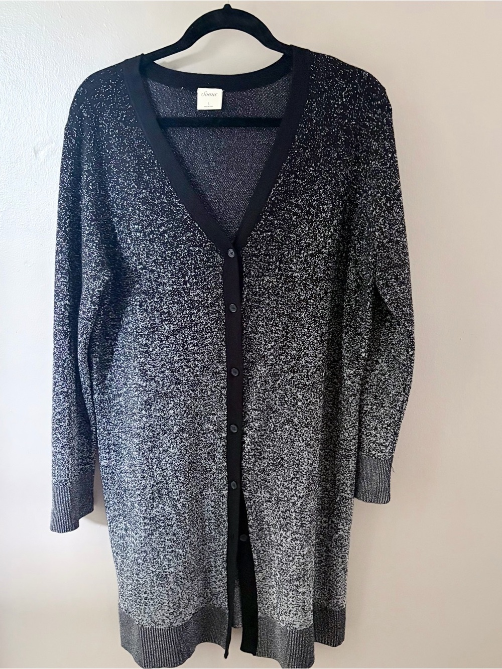 Soma Metallic Cardigan Sweater Size L Black Silver Button Front